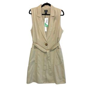 Nicole Miller Sleeveless Belted Trench Coat NWT Women's Sz M Beige Minimalist